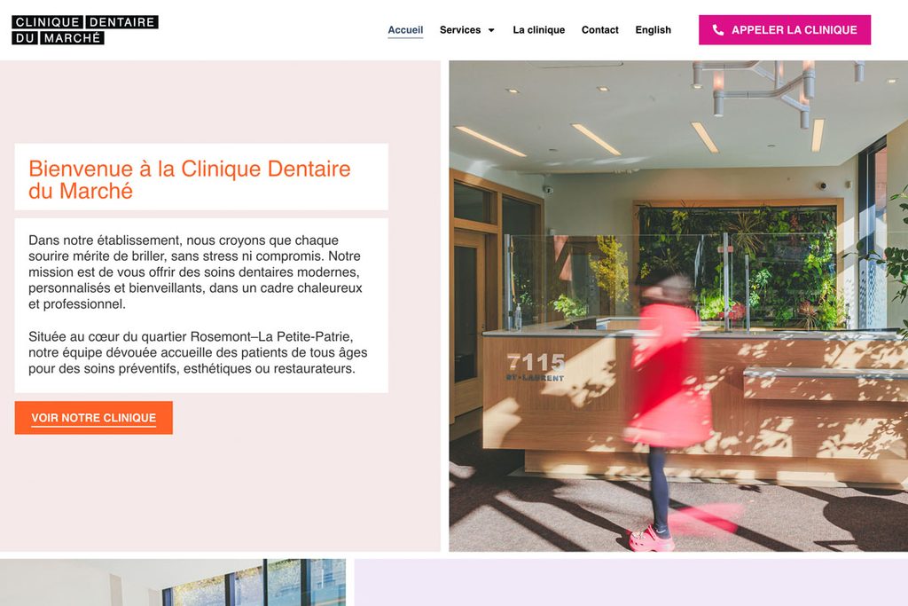 Site web de la Clinique Dentaire du Marché, à Montréal, conçu par Effet Cumulatif