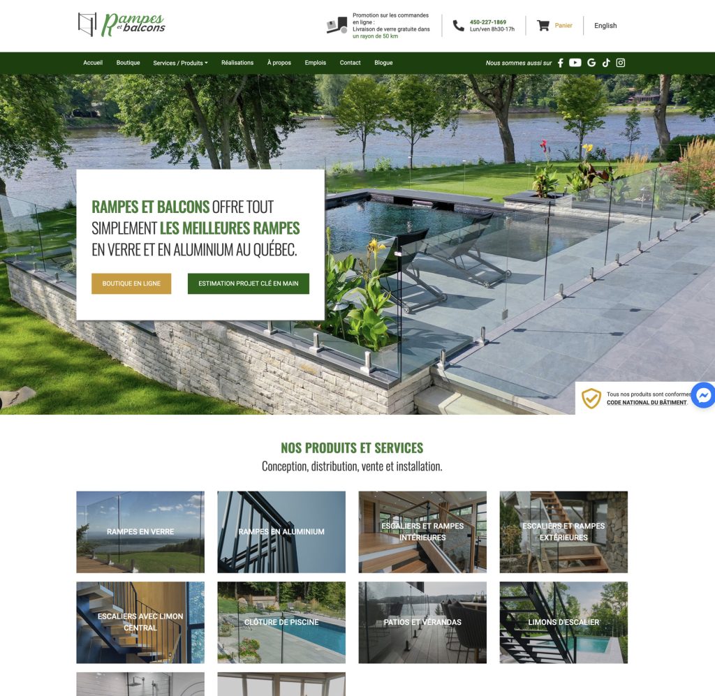 Boutique en ligne de Rampes et Balcons, conçue par Effet Cumulatif